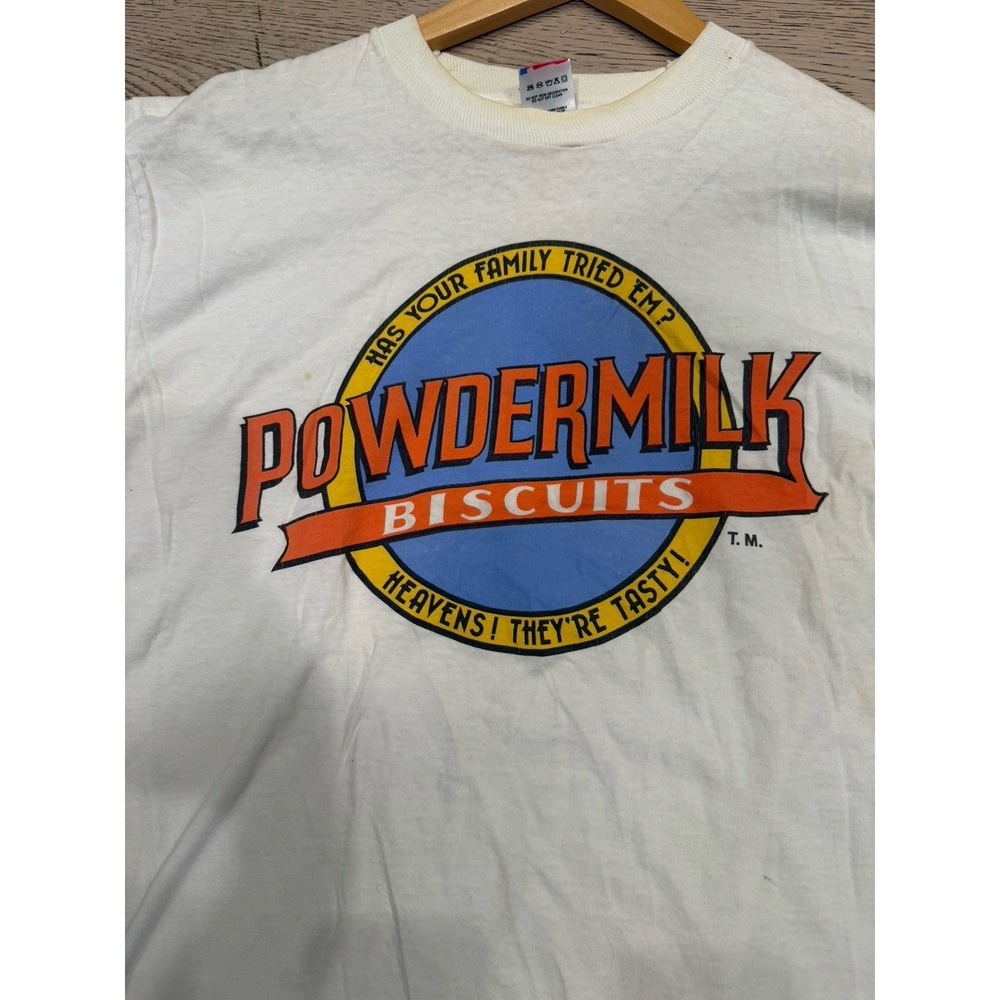 Vintage Powdermilk Biscuits Single Stitch USA Graphic Tee 90s Mens L - Picture 3 of 8